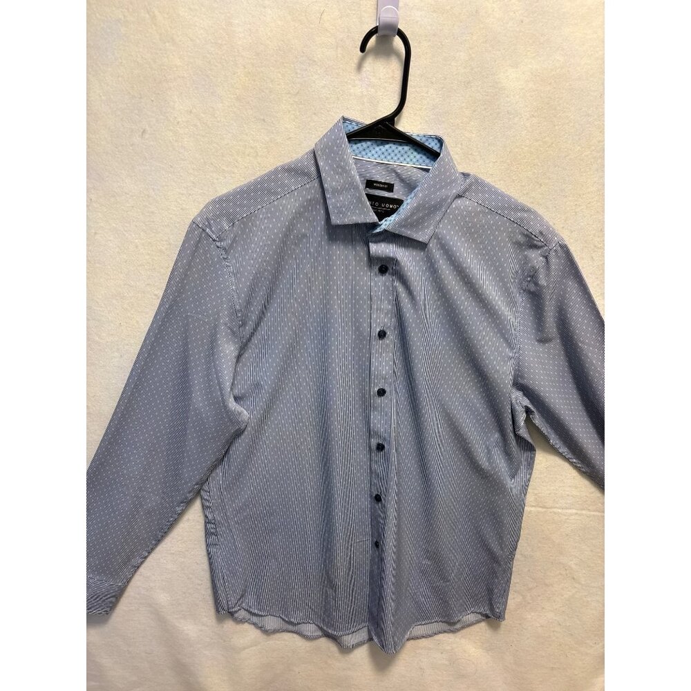 Pronto Uomo Mens Modern Fit Blue & White Stripe Button-Up Shirt M